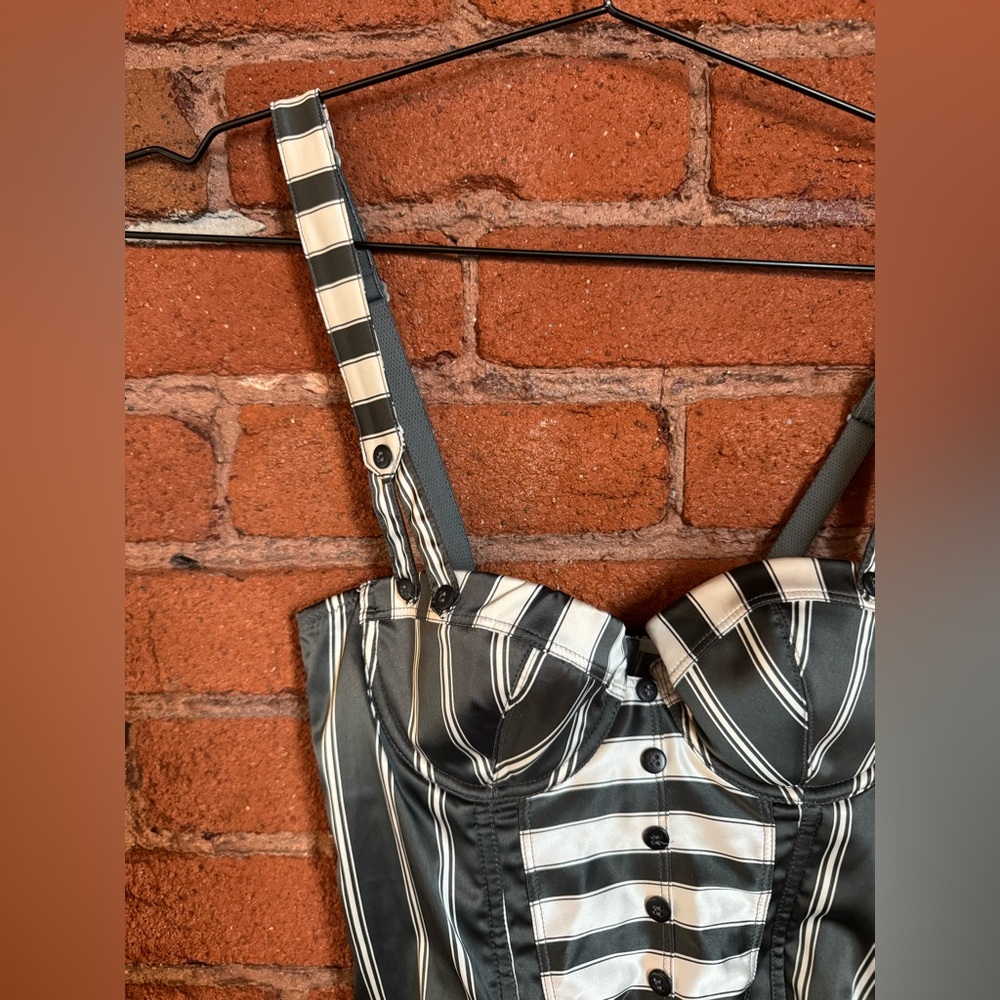 Chantal Thomass Striped Satin Corset Top in dark green and White